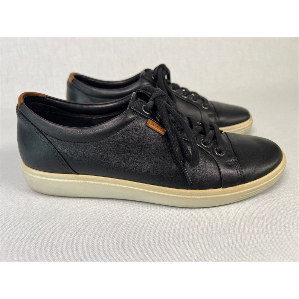 Ecco Womens‎ Shoes Black Leather Soft 7 Sneakers Lace Up Low Top 43000301001